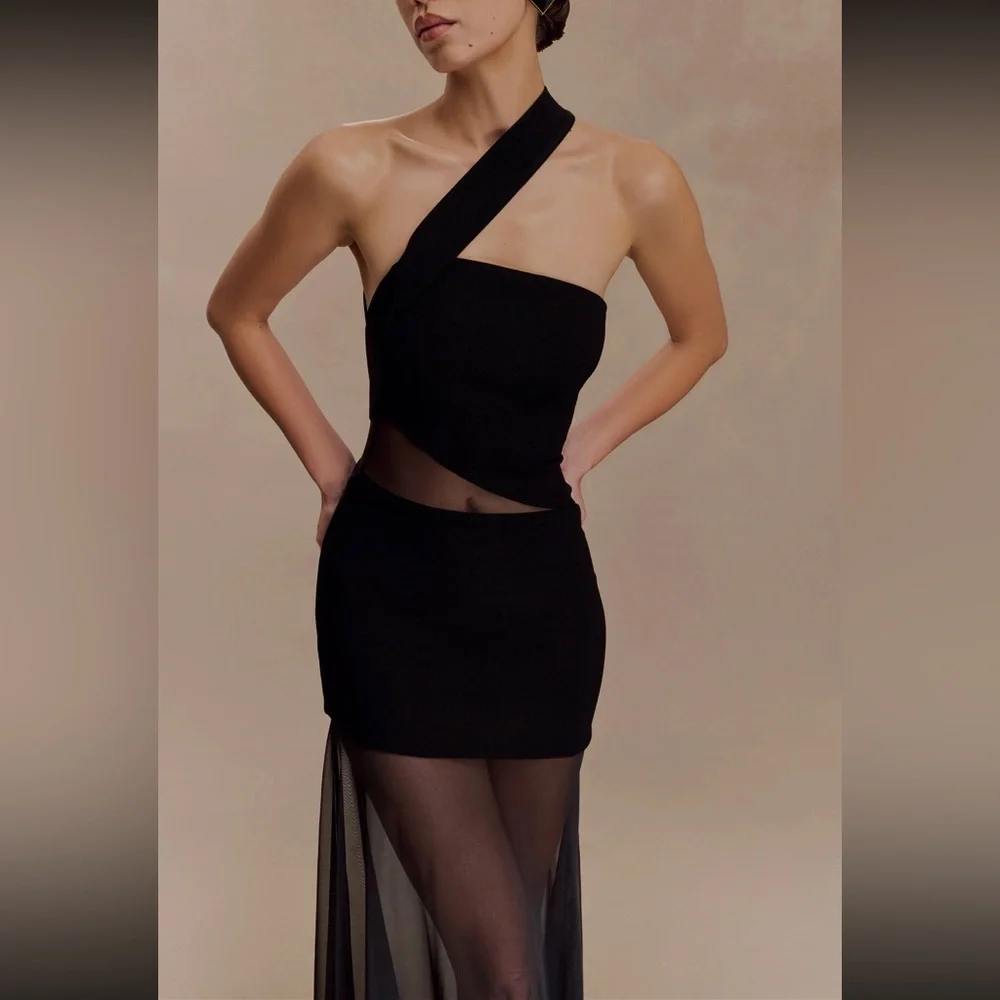 Meshki Black One-Shoulder Sheer Dress - Picture 5 of 6